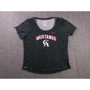 Nike Top Women Large Black Heather DriFit California Mustangs Pink Logo Sports